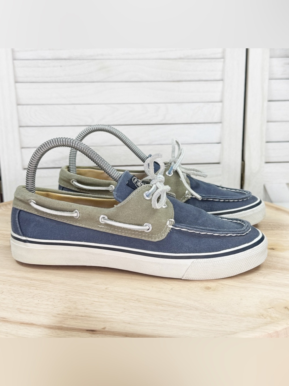 Sperry Bahama II Colorblock Fabric Boat Shoe Blue Tan Men Size 7 Preppy Nautical